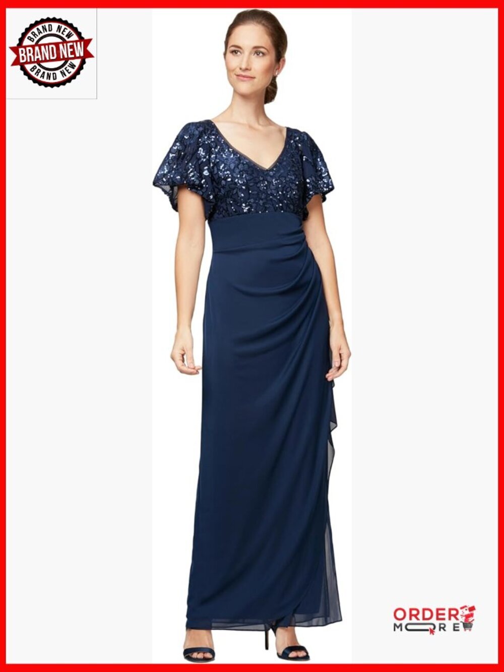 Long Sequin Bodice Mother of The Bride Dress Empire Waist